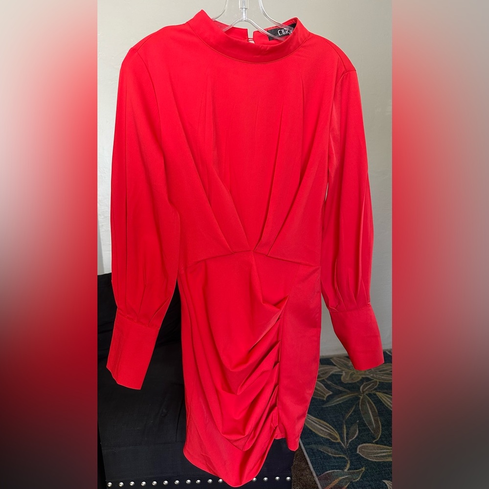 Cocktail orange mini dress long sleeves women’s dress